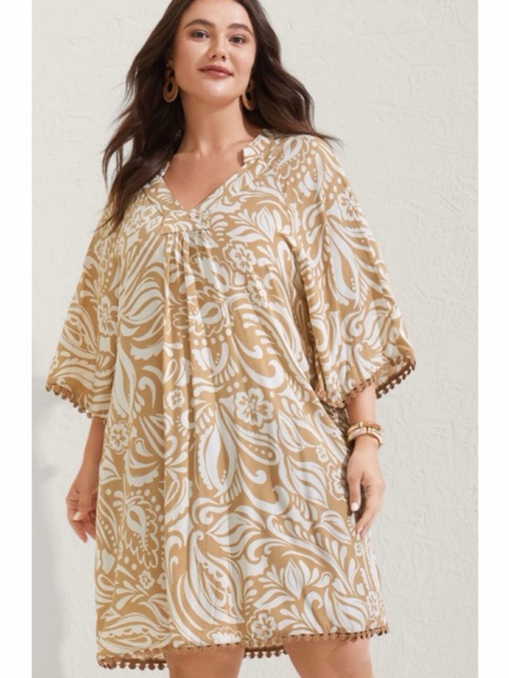 BloomChic Paisley Print Notch Collar Lace Trim Midi Dress NWT